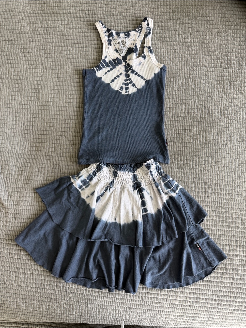 T2 Love Girls Two-Piece Navy and White Tie-Dye Tank Top & Ruffle Skirt Set